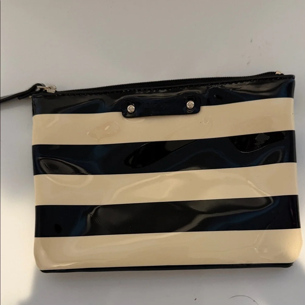 kate spade Black & Cream Striped Patent Wristlet